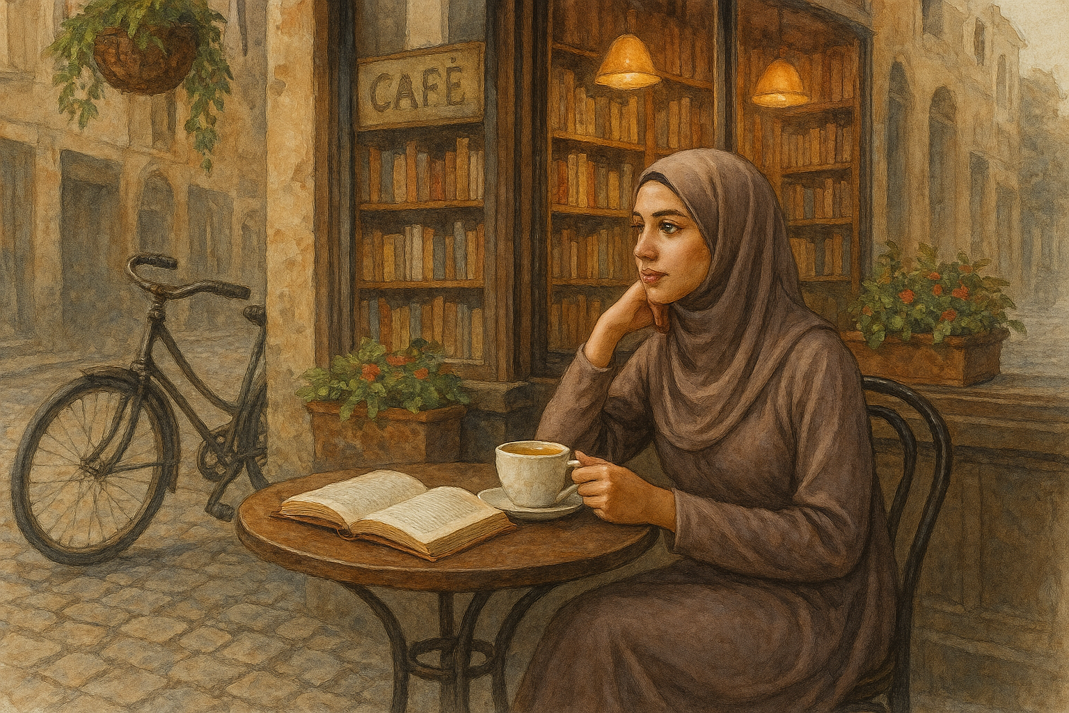 شابة صغيرة في مقهى